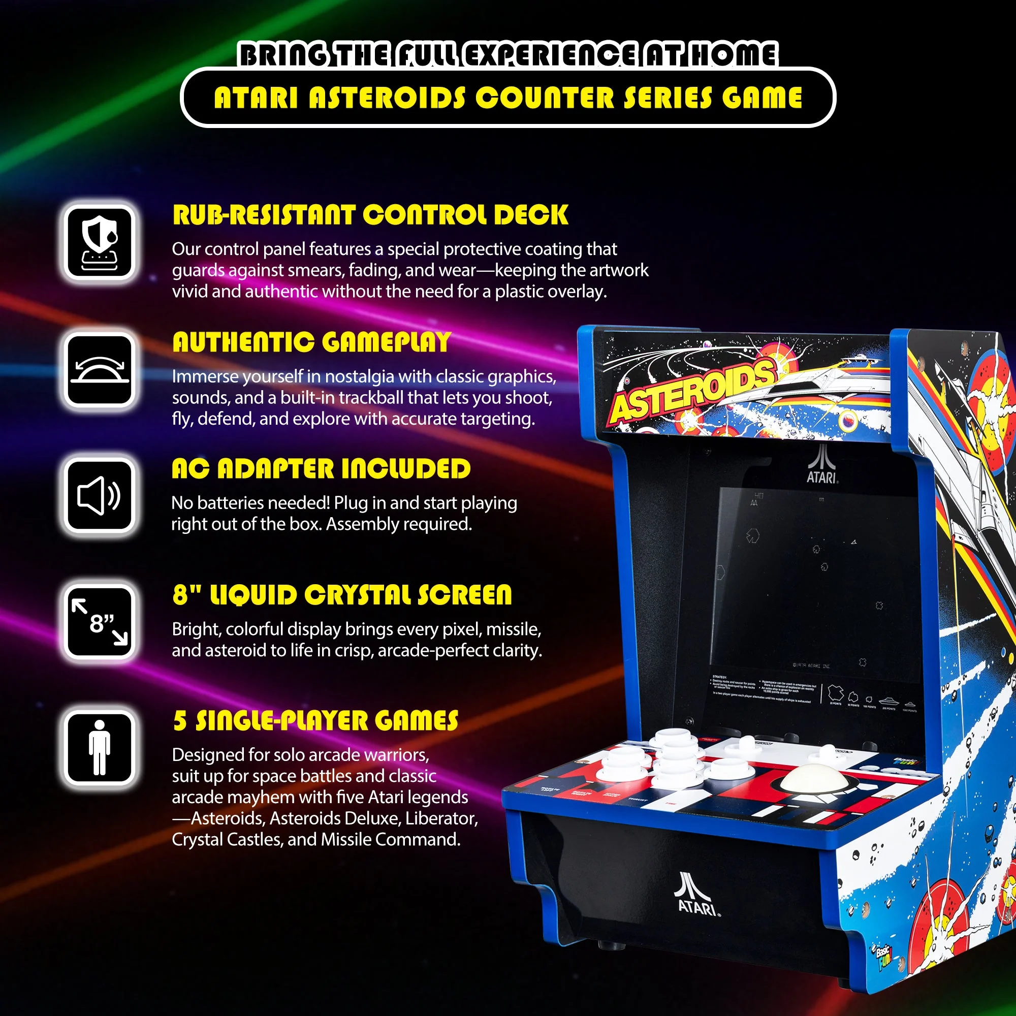 ARCADE CLASSICS – ASTEROIDS COUNTER SERIES, 5 GAME CABINET - Image 4