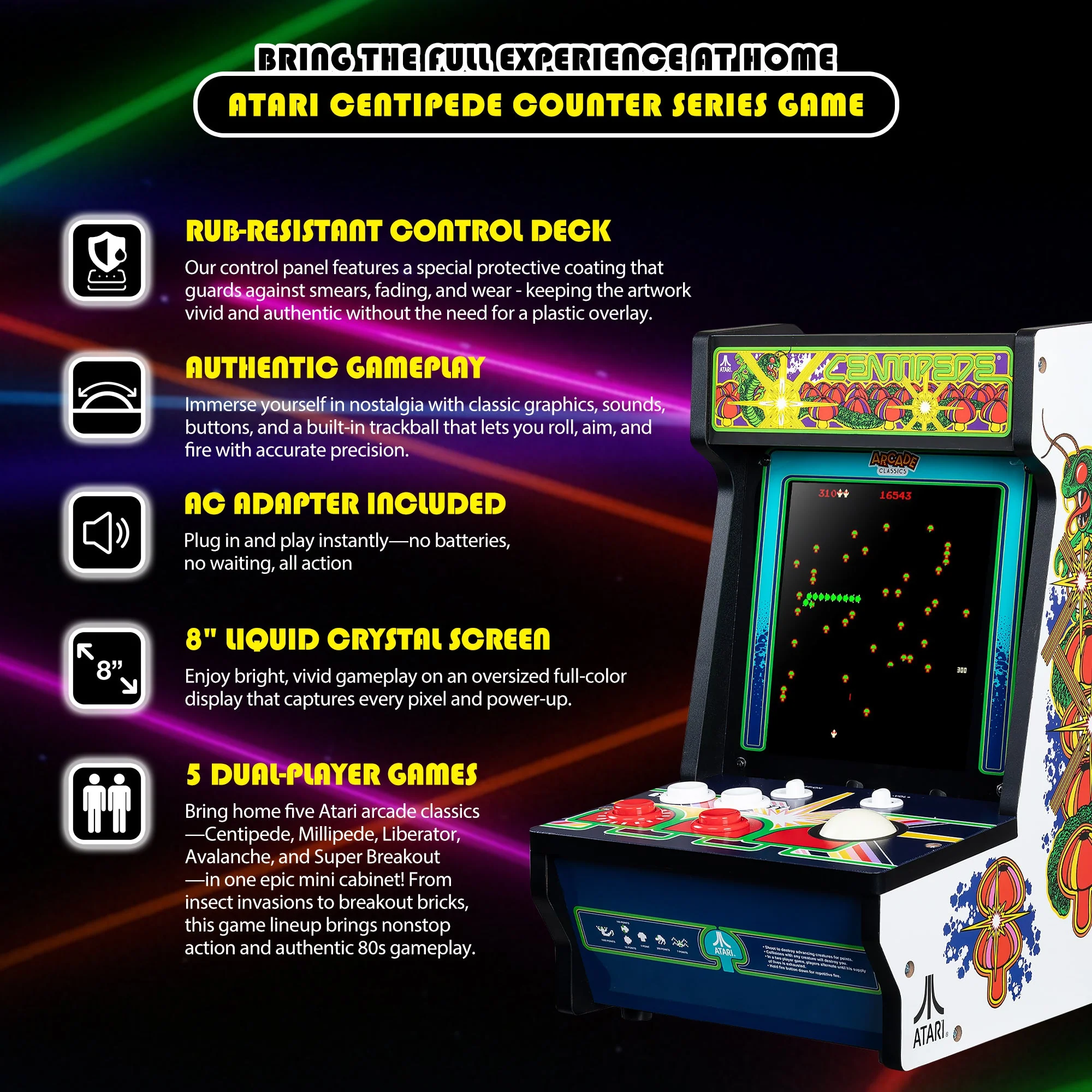 ARCADE CLASSICS – CENTIPEDE COUNTER SERIES, 5 GAME CABINET - Image 4