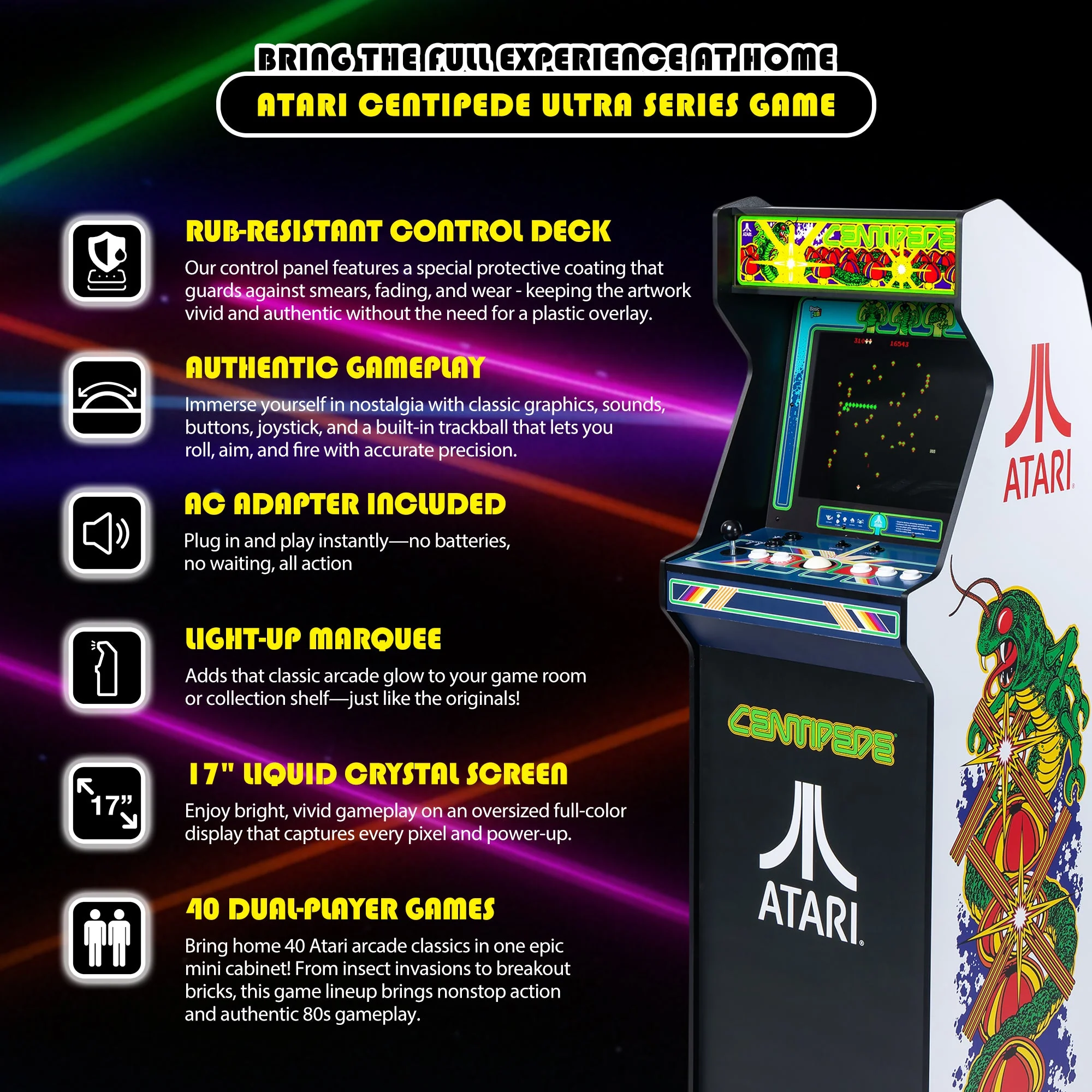 ARCADE CLASSICS – CENTIPEDE ULTRA SERIES, 40 GAME CABINET - Image 4